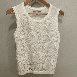 Loft white tank top with lace overlay size small
